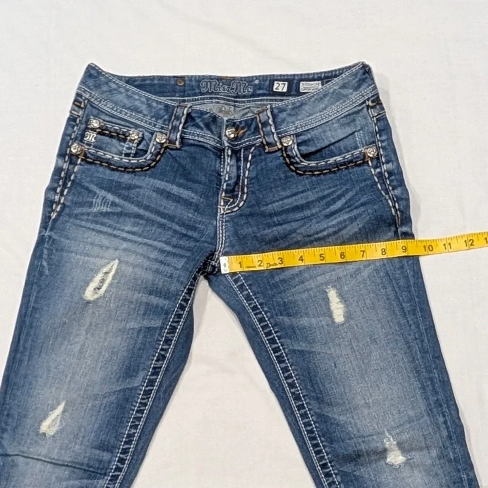 Miss Me Cuffed Skinny Distressed Rhinestone Jeans JS5014CK87 Blue Size 27